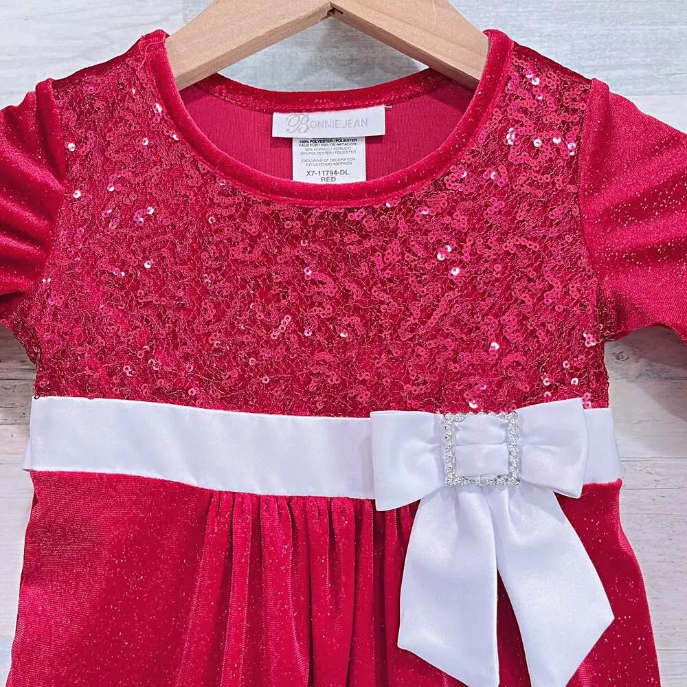 Bonnie Jean Scarlett Santa Dress Red Sequin Faux Fur Christmas Toddler Girl 2T